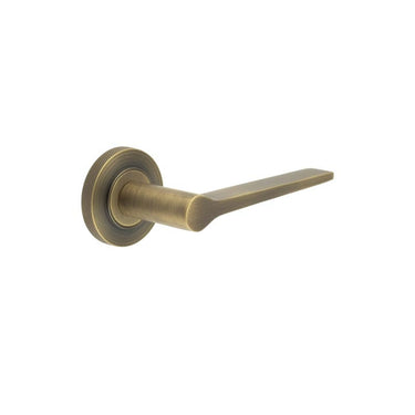 Frelan Hardware - Burlington Knightsbridge Bathroom Door Handles on Rose - Pair - Knurled Rose; #finish_antique-brass