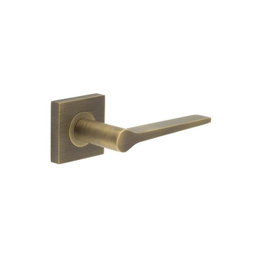 Frelan Hardware - Burlington Knightsbridge Bathroom Door Handles on Rose - Pair - Square Plain; #finish_antique-brass