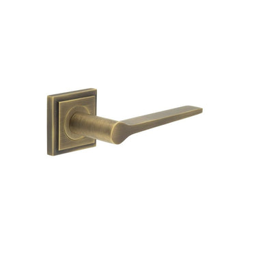 Frelan Hardware - Burlington Knightsbridge Bathroom Door Handles on Rose - Pair - Square Stepped; #finish_antique-brass