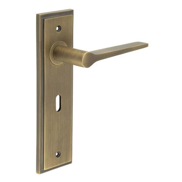 Frelan Hardware - Burlington Knightsbridge Door Handles - Pair - Lock; #finish_antique-brass