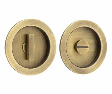 Frelan Hardware - Burlington Sliding Door Flush Pull Handles - Turn & Release - Circular; #finish_antique-brass