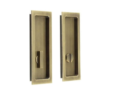 Frelan Hardware - Burlington Sliding Door Flush Pull Handles - Turn & Release - Rectangular; #finish_antique-brass