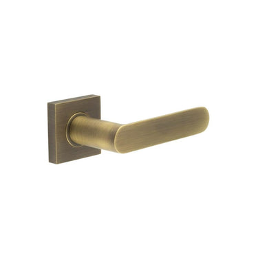 Frelan Hardware - Burlington Kensington Door Handles on Rose - Pair - Square Plain; #finish_antique-brass