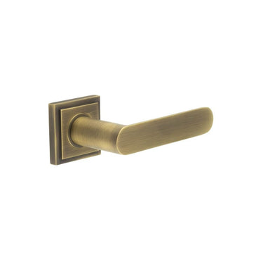 Frelan Hardware - Burlington Kensington Door Handles on Rose - Pair - Square Stepped; #finish_antique-brass