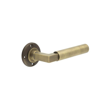 Frelan Hardware - Burlington Westminster Door Handles on Rose - Pair - No Rose; #finish_antique-brass
