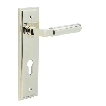 Frelan Hardware - Burlington Westminster Door Handles - DIN Standard - Pair - Euro Lock; #finish_polished-nickel
