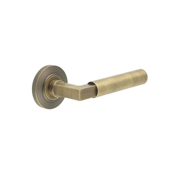 Frelan Hardware - Burlington Westminster Door Handles on Rose - Pair - Chamfered Rose; #finish_antique-brass