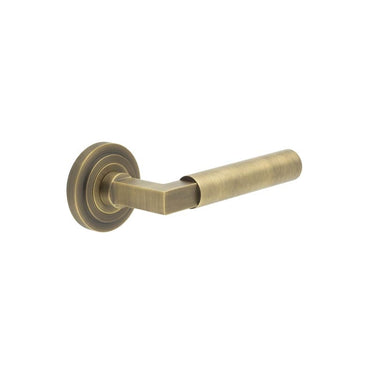 Frelan Hardware - Burlington Westminster Door Handles on Rose - Pair - Stepped Rose; #finish_antique-brass