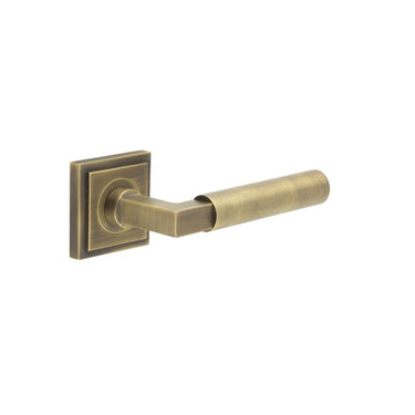 Frelan Hardware - Burlington Westminster Door Handles on Rose - Pair - Square Stepped; #finish_antique-brass