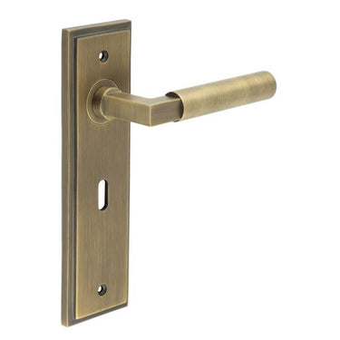 Frelan Hardware - Burlington Westminster Door Handles - Pair - Lock; #finish_antique-brass