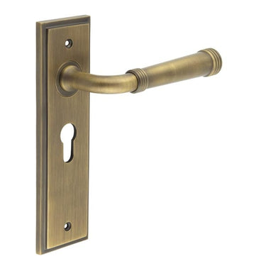 Frelan Hardware - Burlington Highgate Door Handles - Pair - Euro Lock; #finish_antique-brass