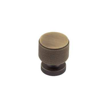 Frelan Hardware - Piccadilly Knurled Cabinet Knobs - Round Knob; #finish_antique-brass