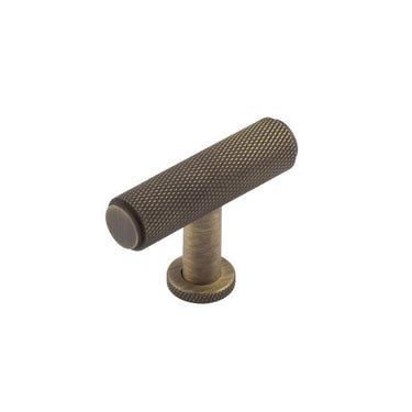 Frelan Hardware - Piccadilly Knurled Cabinet Knobs - T Bar Knob; #finish_antique-brass