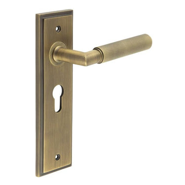 Frelan Hardware - Burlington Piccadilly Knurled Door Handles - Pair - Euro Lock; #finish_antique-brass