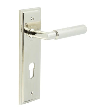 Frelan Hardware - Burlington Piccadilly Knurled Door Handles - DIN Standard - Pair - Euro Lock; #finish_polished-nickel