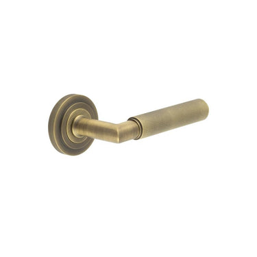 Frelan Hardware - Burlington Piccadilly Door Handles on Rose - Pair - Stepped Rose; #finish_antique-brass