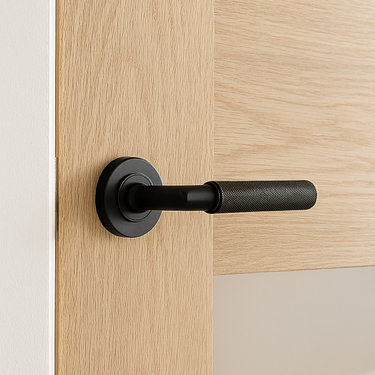 Frelan Hardware - Burlington Piccadilly Door Handles on Rose - Pair - Plain Rose; #finish_black