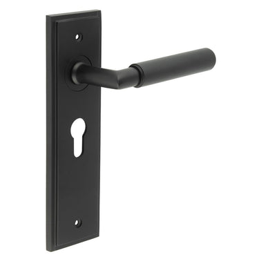 Frelan Hardware - Burlington Piccadilly Knurled Door Handles - Pair - Euro Lock; #finish_black