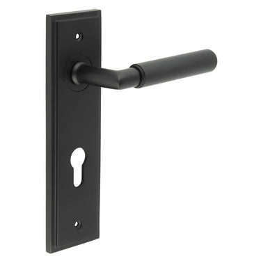 Frelan Hardware - Burlington Piccadilly Knurled Door Handles - DIN Standard - Pair - Euro Lock; #finish_black