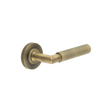 Frelan Hardware - Burlington Piccadilly Door Handles on Rose - Pair - Knurled Rose; #finish_antique-brass