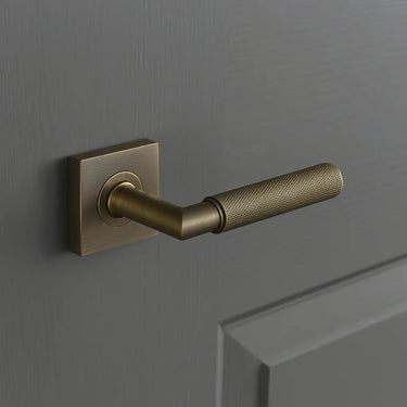 Frelan Hardware - Burlington Piccadilly Door Handles on Rose - Pair - Square Plain; #finish_antique-brass