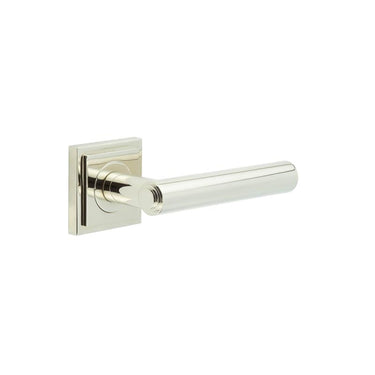 Frelan Hardware - Burlington Richmond Door Handles on Rose - Pair - Square Stepped; #finish_polished-nickel