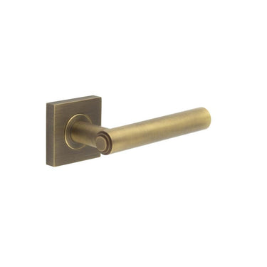 Frelan Hardware - Burlington Richmond Door Handles on Rose - Pair - Square Plain; #finish_antique-brass