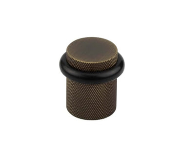 Frelan Hardware - Burlington Floor Mounted Door Stop - Round Knurled; #finish_antique-brass