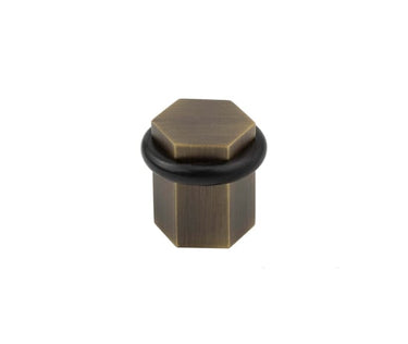 Frelan Hardware - Burlington Floor Mounted Door Stop - Hexagonal; #finish_antique-brass
