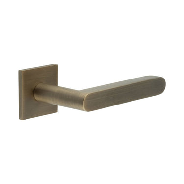 Frelan Hardware - CRES CR-101 Door Handles on Rose - Unsprung - Pair - Square Rose; #finish_antique-brass