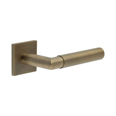 Frelan Hardware - CRES CR-102 Door Handles on Rose - Unsprung - Pair - Square Rose; #finish_antique-brass