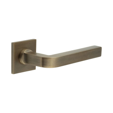Frelan Hardware - CRES CR-104 Fixed Dead Door Handles - Pair - Square Rose; #finish_antique-brass