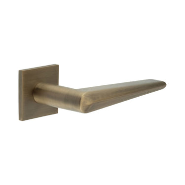 Frelan Hardware - CRES CR-107 Door Handles on Rose - Sprung - Pair - Square Rose; #finish_antique-brass