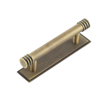 Frelan Hardware - Sturt Cabinet Handles - Stepped Backplate - Bar - 96mm; #finish_antique-brass