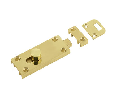 Frelan Hardware - Jedo Bathroom Slide Bolts - 63mm x 25mm; #finish_polished-brass