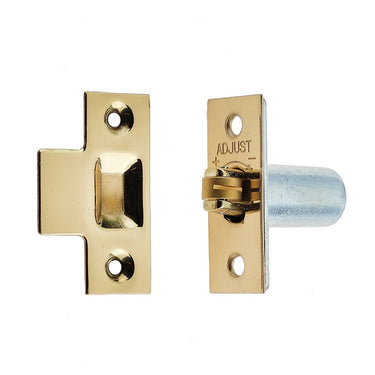 Frelan Hardware - Jedo Adjustable Roller Bolt Catch - Brass Roller; #finish_polished-brass