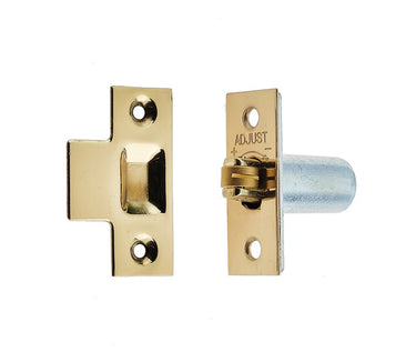 Frelan Hardware - Jedo Adjustable Roller Bolt Catch - Brass Roller; #finish_polished-brass