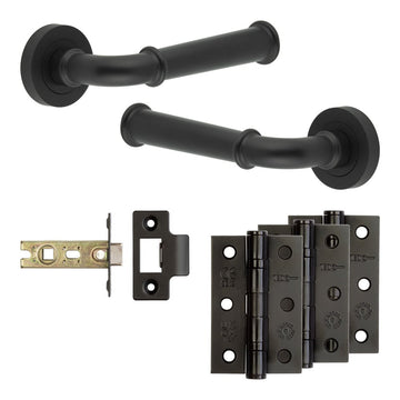 Frelan Hardware - Jedo Classic Door Pack - 44mm Backset - Latch - 3" Hinge; #finish_black