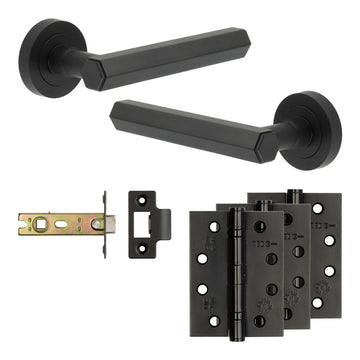 Frelan Hardware - Jedo Hex Door Pack - 57mm Backset - Latch - 4" Hinge; #finish_black