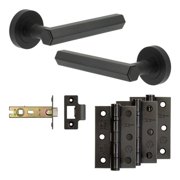 Frelan Hardware - Jedo Hex Door Pack - 57mm Backset - Latch - 3" Hinge; #finish_black