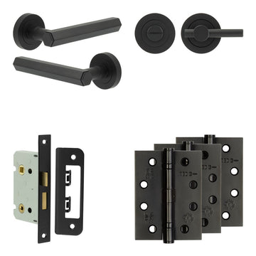 Frelan Hardware - Jedo Hex Door Pack - 44mm Backset - Plain Turn - 4" Hinge; #finish_black