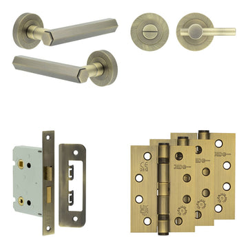 Frelan Hardware - Jedo Hex Door Pack - 57mm Backset - Plain Turn - 4" Hinge; #finish_antique-brass
