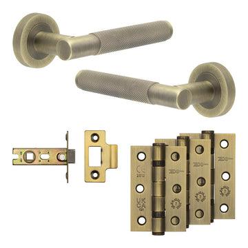 Frelan Hardware - Jedo Bari Door Pack - 44mm Backset - Latch - 3" Hinge; #finish_antique-brass