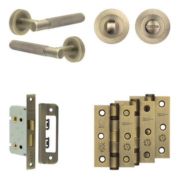 Frelan Hardware - Jedo Bari Door Pack - 44mm Backset - Traditional Turn - 3" Hinge; #finish_antique-brass