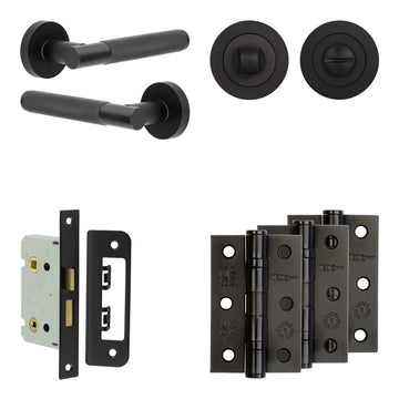 Frelan Hardware - Jedo Bari Door Pack - 44mm Backset - Traditional Turn - 3" Hinge; #finish_black