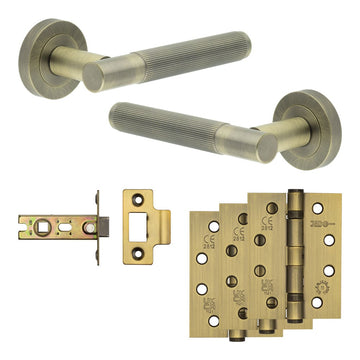 Frelan Hardware - Jedo Venice Door Pack - 44mm Backset - Latch - 4" Hinge; #finish_antique-brass