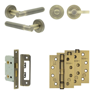 Frelan Hardware - Jedo Venice Door Pack - 44mm Backset - Plain Turn - 4" Hinge; #finish_antique-brass