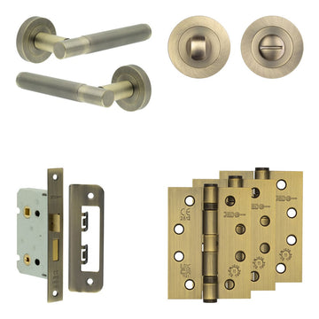 Frelan Hardware - Jedo Venice Door Pack - 44mm Backset - Traditional Turn - 4" Hinge; #finish_antique-brass
