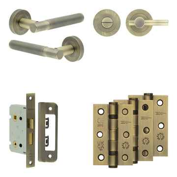 Frelan Hardware - Jedo Venice Door Pack - 44mm Backset - Plain Turn - 3" Hinge; #finish_antique-brass