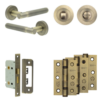 Frelan Hardware - Jedo Venice Door Pack - 44mm Backset - Traditional Turn - 3" Hinge; #finish_antique-brass